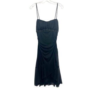 Vintage Y2K Black Chiffon Floral Empire Waist Midi Dress Fairy Whimsy Goth LARGE